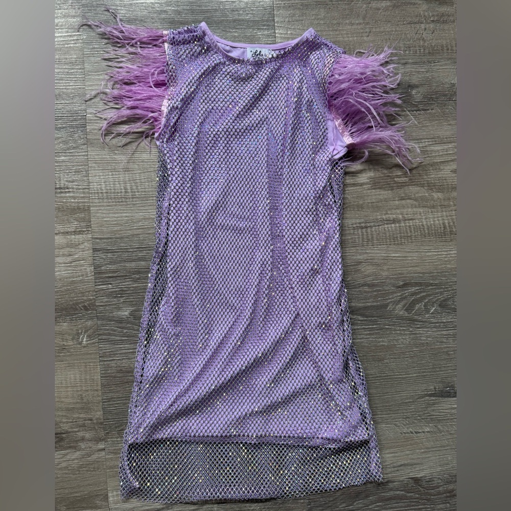Lola + The Boys Sparkling Lavender Feather Dress - Picture 2 of 3